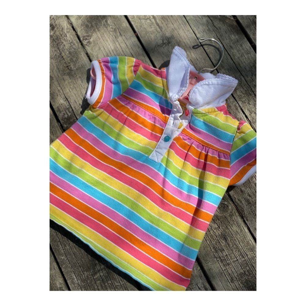 Arizona Retro Rainbow Stripe T-Shirt Tee Shirt Flower Buttons 12 Month
